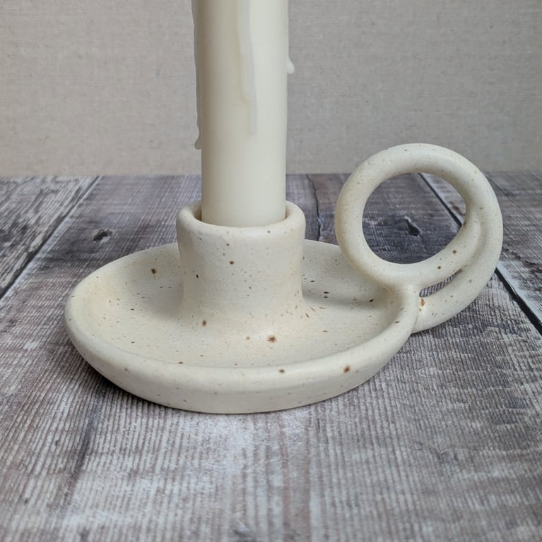 Perfectly imperfect Cream speckled ceramic taper candle holder 