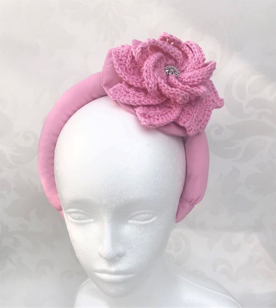 Pink Halo headband large flower headpiece