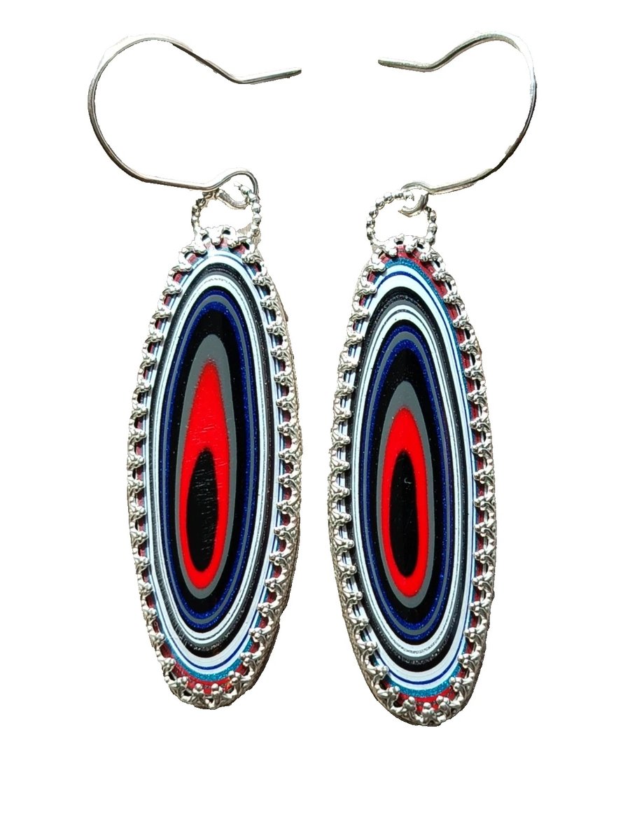 Fordite Earrings Sterling Silver Oval Drop Dangle Jewellery Gift Handmade