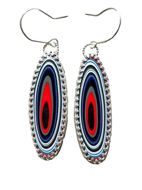 Fordite Earrings Sterling Silver Oval Drop Dangle Jewellery Gift Handmade