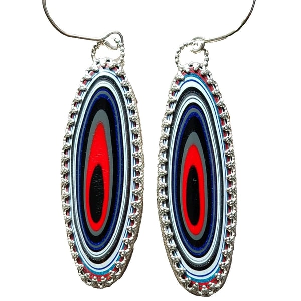 Fordite Earrings Sterling Silver Oval Drop Dangle Jewellery Gift Handmade
