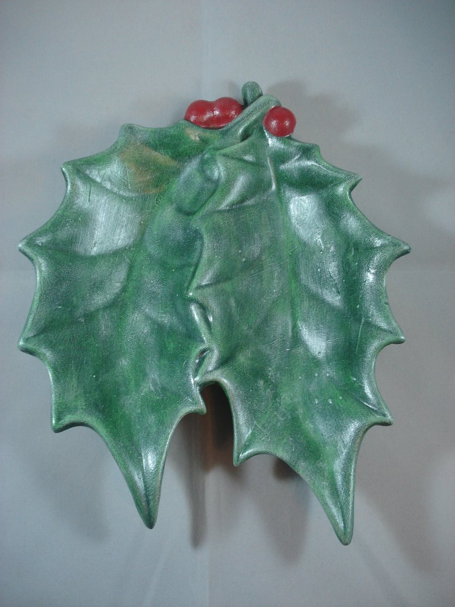 Ceramic Hand Painted Christmas Xmas Holly Berries Table Decoration Ornament Dish