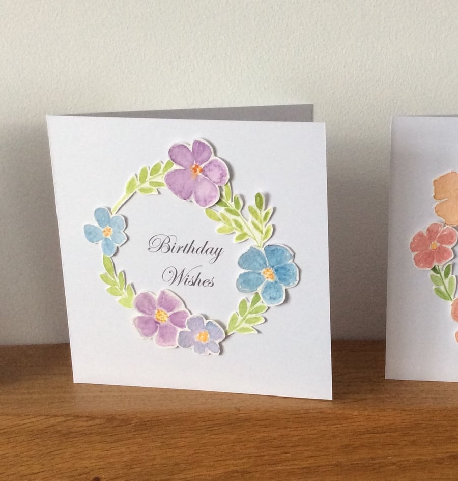 Purple & Blue Floral Design Birthday Card