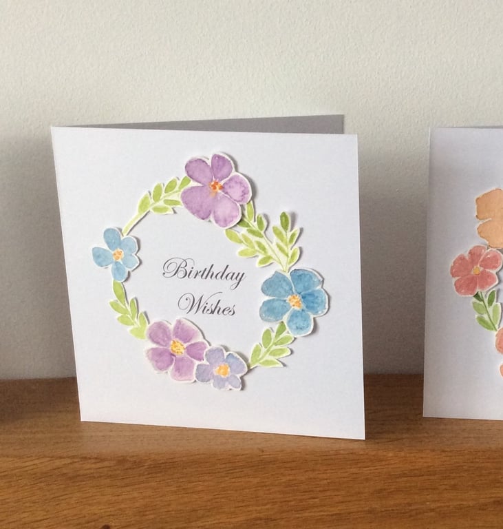 Purple & Blue Floral Design Birthday Card
