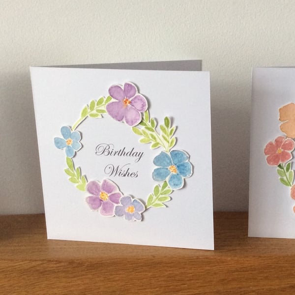 Purple & Blue Floral Design Birthday Card