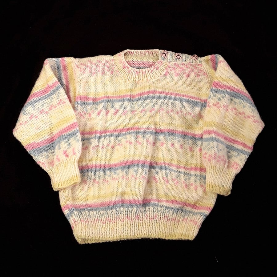 Hand knitted girls stripy jumper 2 - 3 years 24 inch chest children's knitwear 