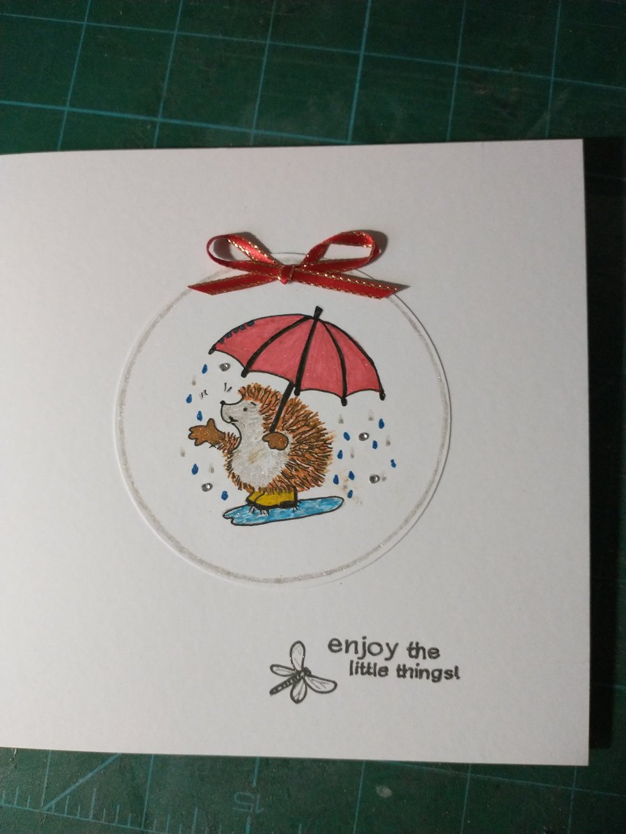 Cute hedgehog in the rain birthday card 