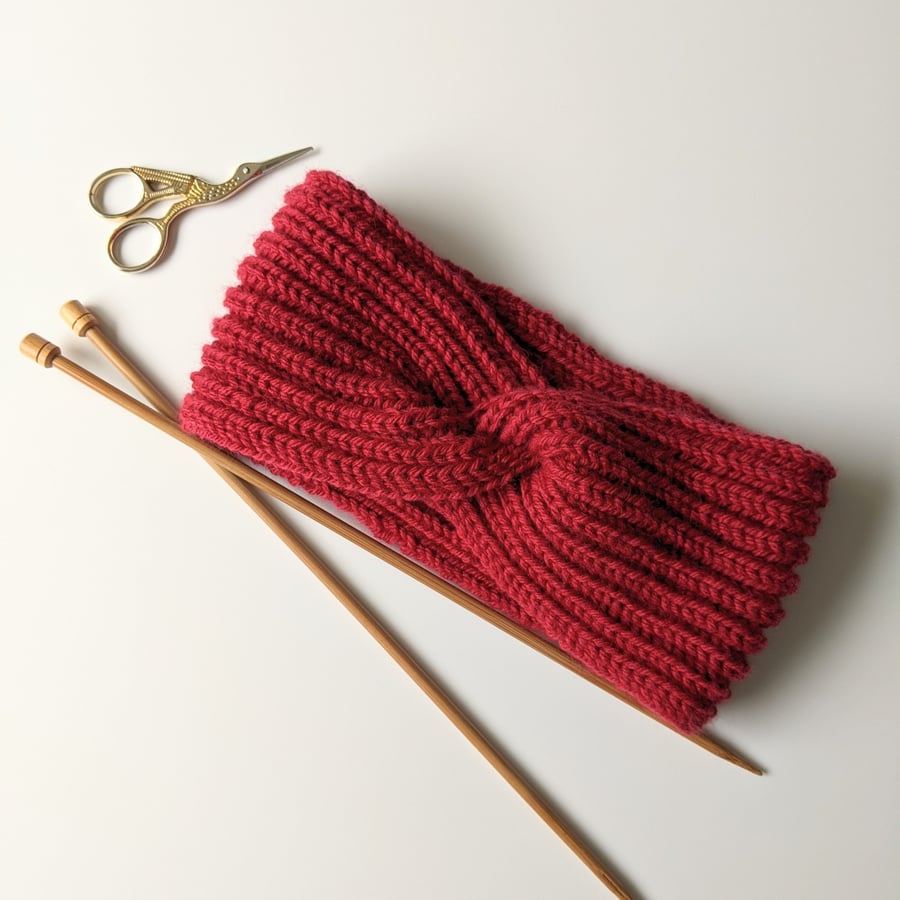 Red knitted ear warmer
