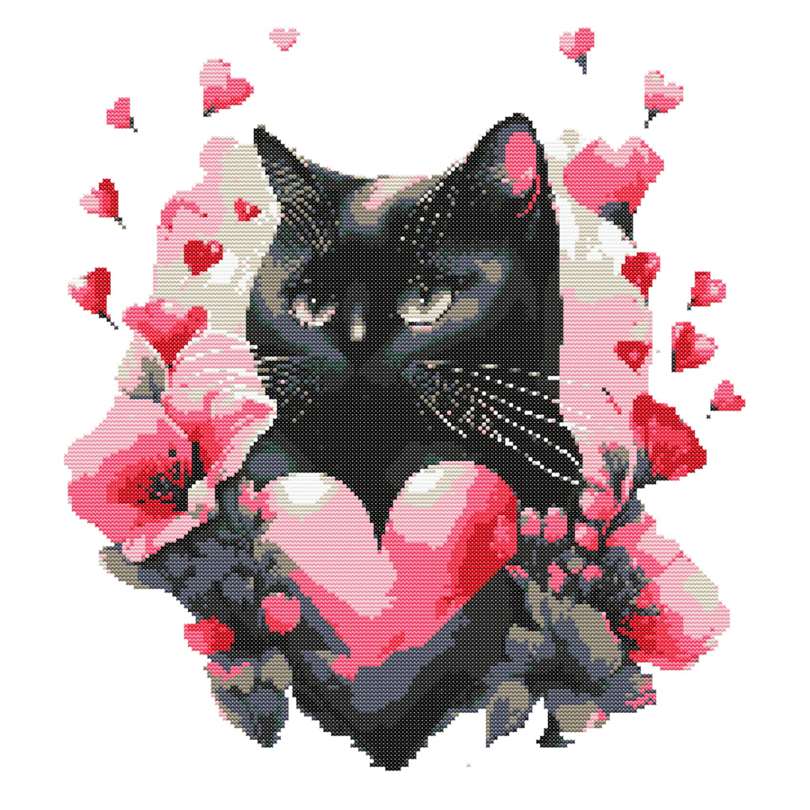 BLACK CAT LOVE - Cross Stitch Pattern - Cross Stitch Chart