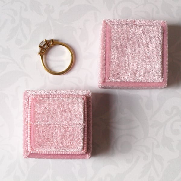 Luxurious Pearl Pink Velvet Ring Box for Engagement, Wedding or Heirloom Ring
