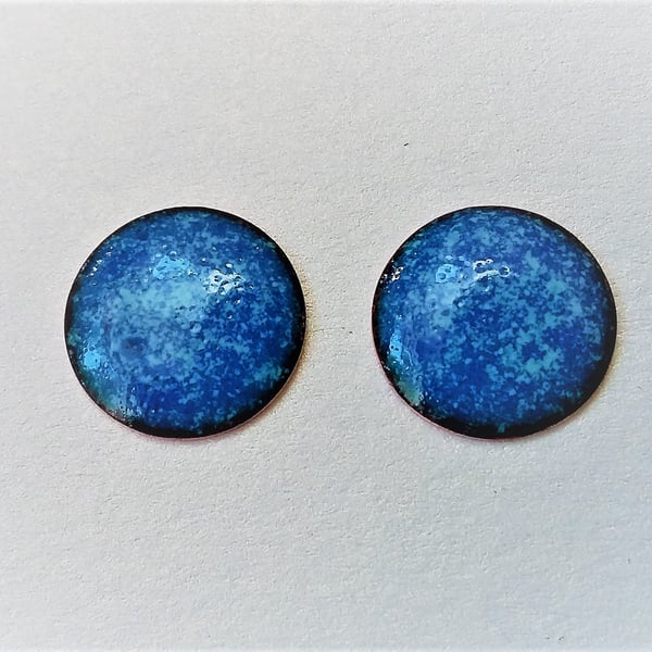 Large stud earrings in variegated blue enamel on copper 193