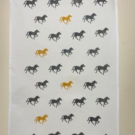 Wild Horses Handprinted Tea Towel Cotton Eco