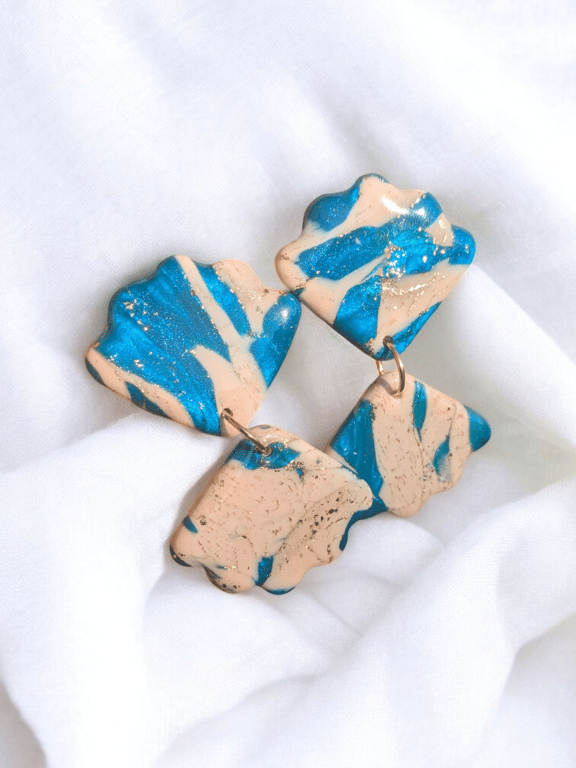 Double clamp Turquoise with gold accent(S3) handmade polymer clay Earring