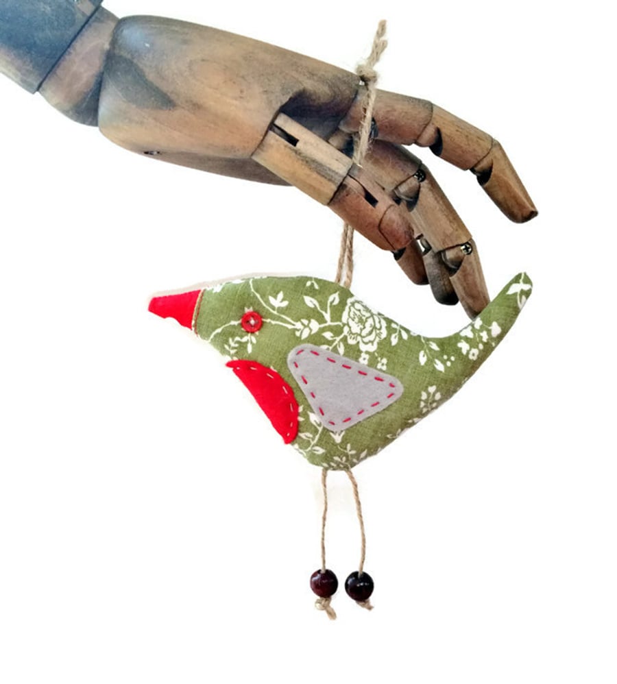 Green and Red Wittydawn Retro VIntage Fabric Christmas Robin 