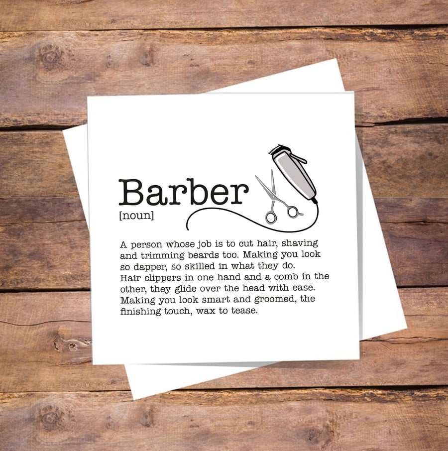 Barber Definition Card - Birthday, Thank you, personalised, blank inside