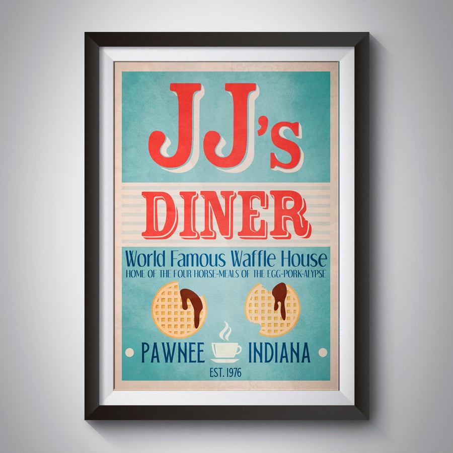 Parks & Rec JJ's Diner Leslie Knope Bar Sign Movie Poster Print Wall Art Gift