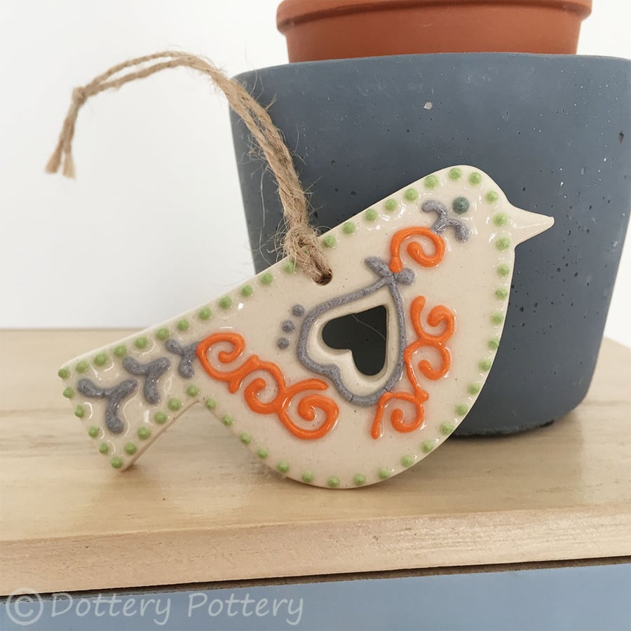Ceramic folk art  bird decoration Pottery bird primitive art