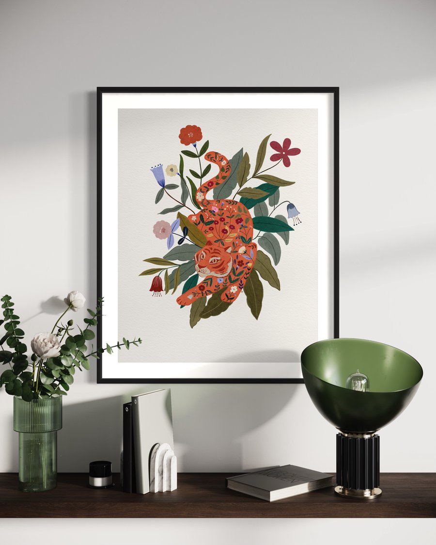 Botanical Floral Tiger Illustration Art Print