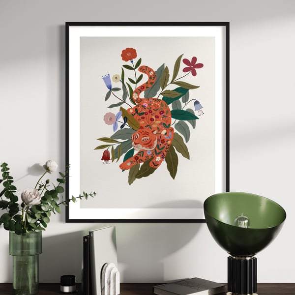 Botanical Floral Tiger Illustration Art Print