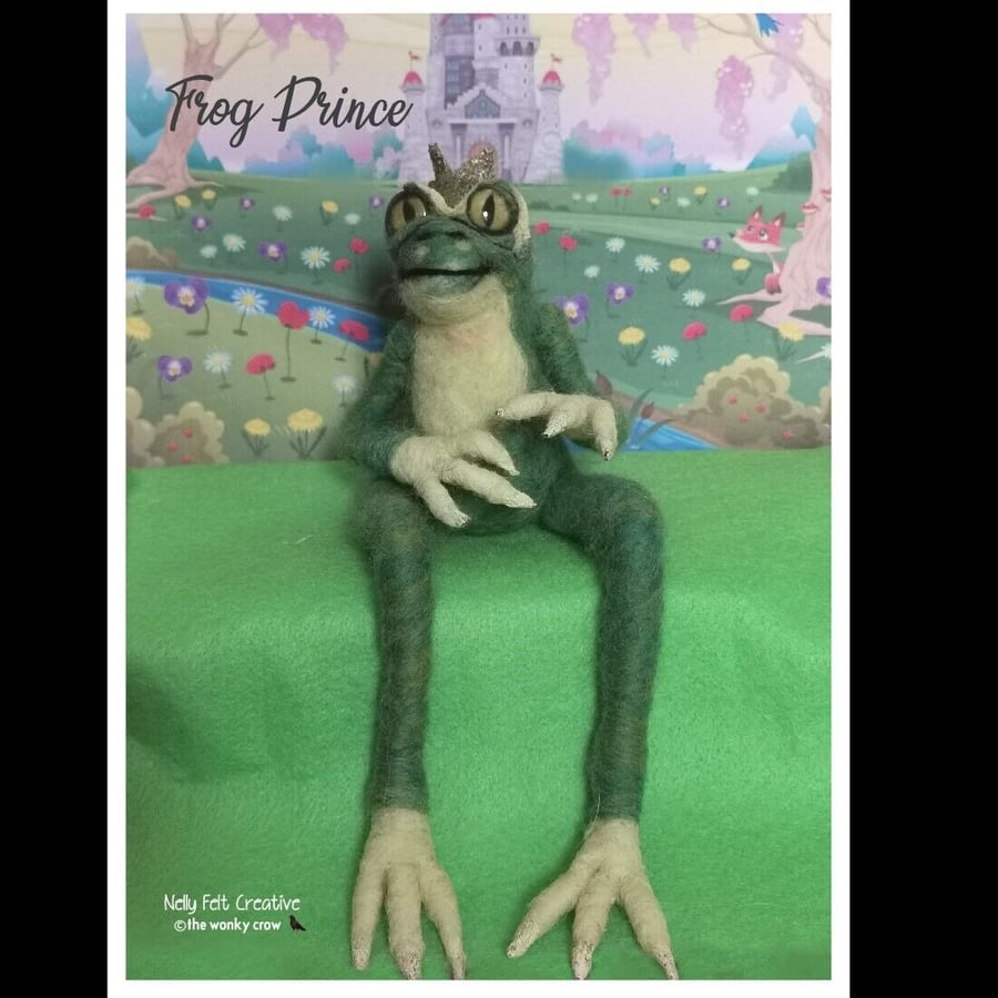 Frog Prince needle felted wired sculpture by neyeli 