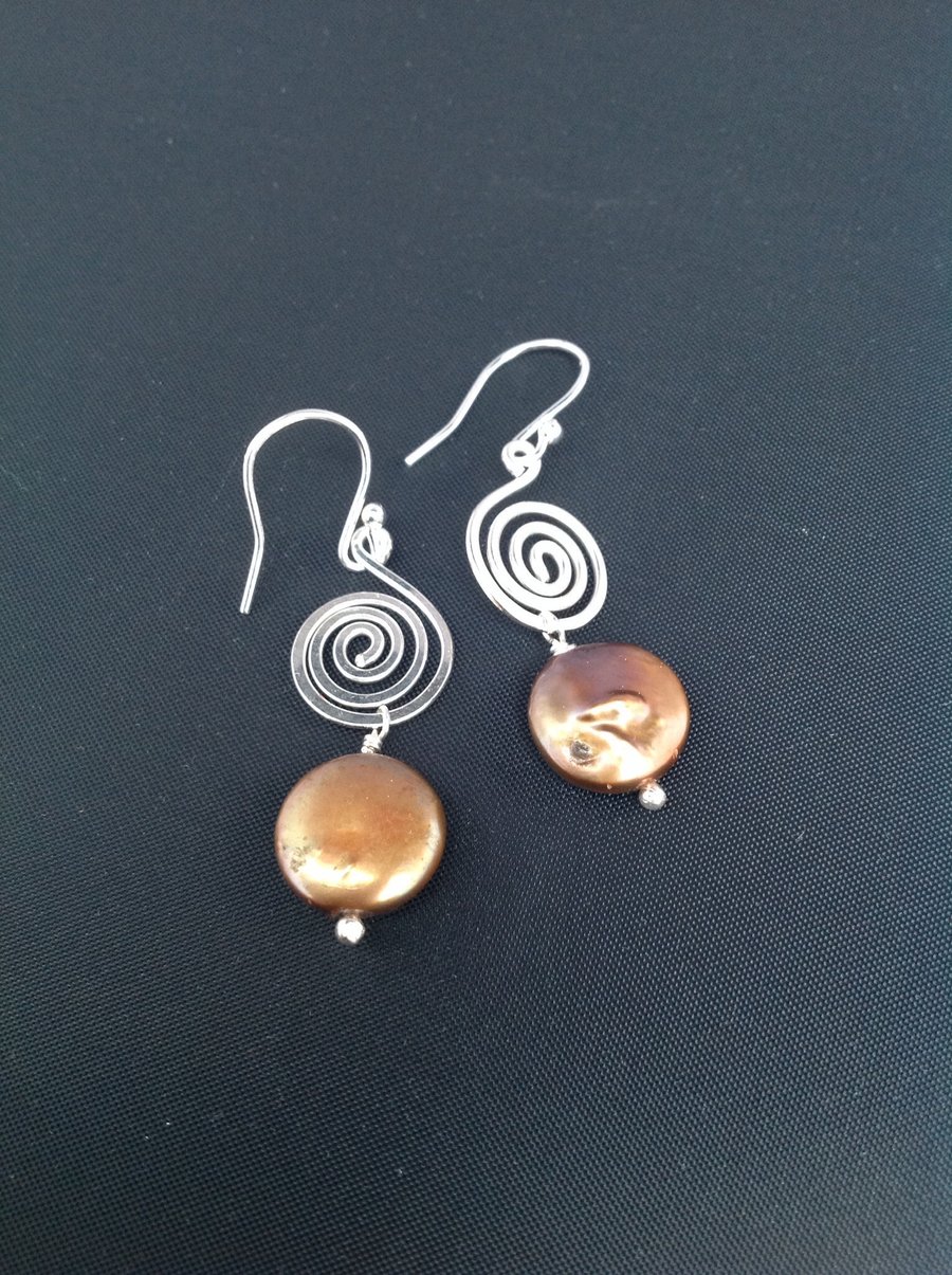 Large silver swirl earrings 