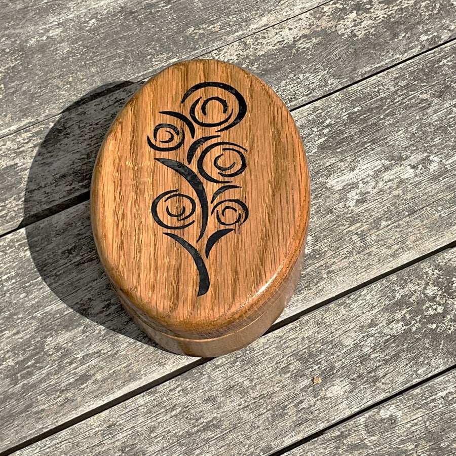 'Swirly Tree' Pattern Oak Jewellery - Trinket Box (WBI23)