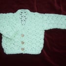 lacy mint green crocheted baby V neck cardigan ( ref FA 8 G1 )