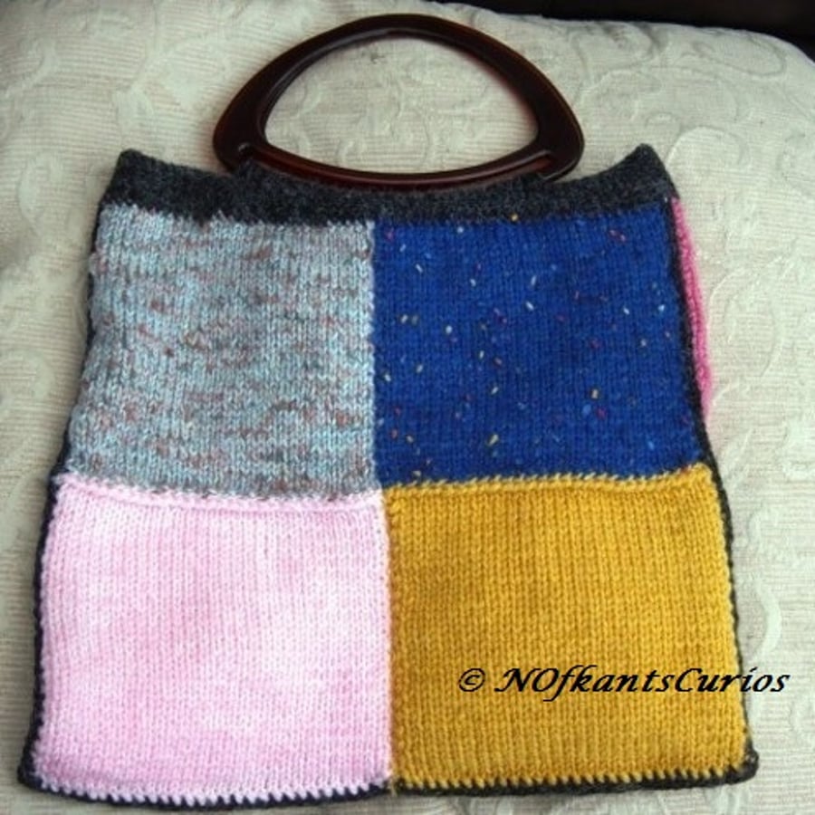 Patchwork Joy, Hand Knitted & crocheted Handbag with Lucite handles