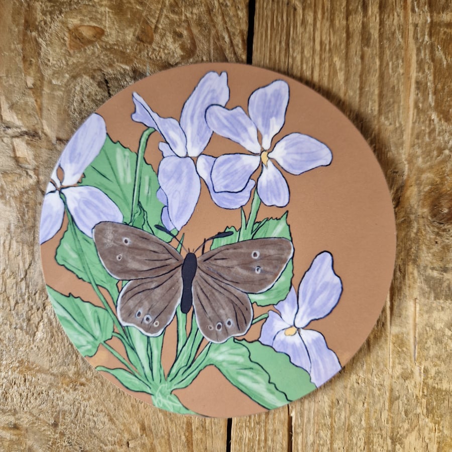 Ringlet Butterfly and Hairy Violet Coaster