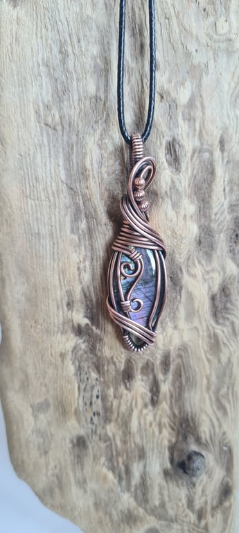 Natural Purple Labradorite & Copper Pendant Necklace Gift Crystal Jewellery