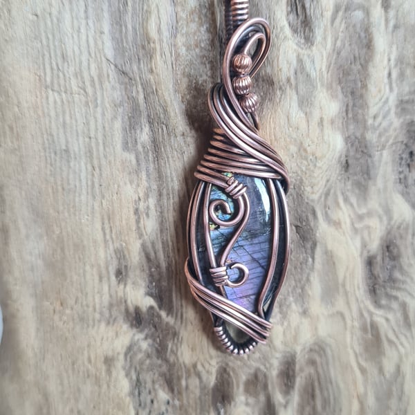 Natural Purple Labradorite & Copper Pendant Necklace Gift Crystal Jewellery