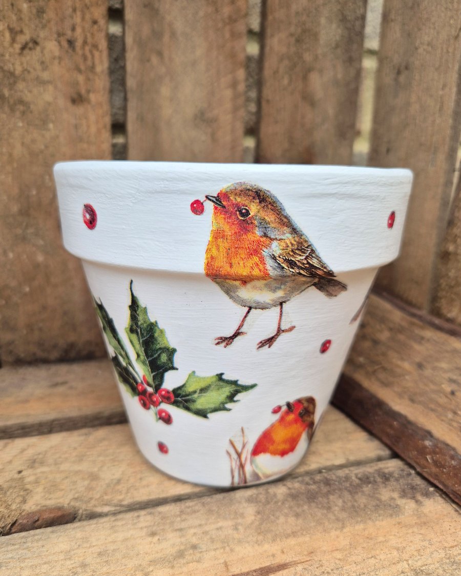 Christmas Robin Plant Pot