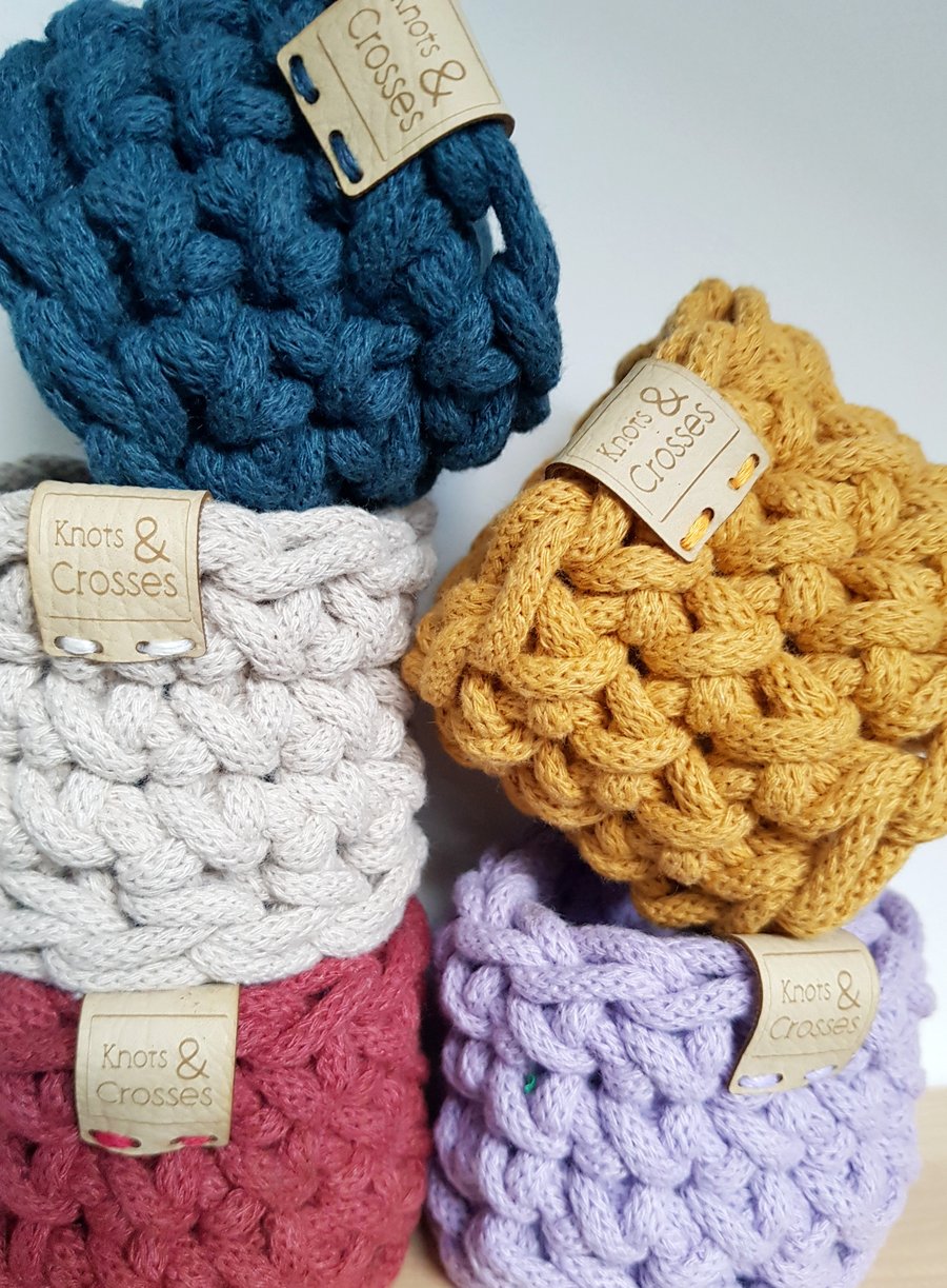 Tiny Crochet Basket, 20 Colour Choices, Recycled Cord, Storage