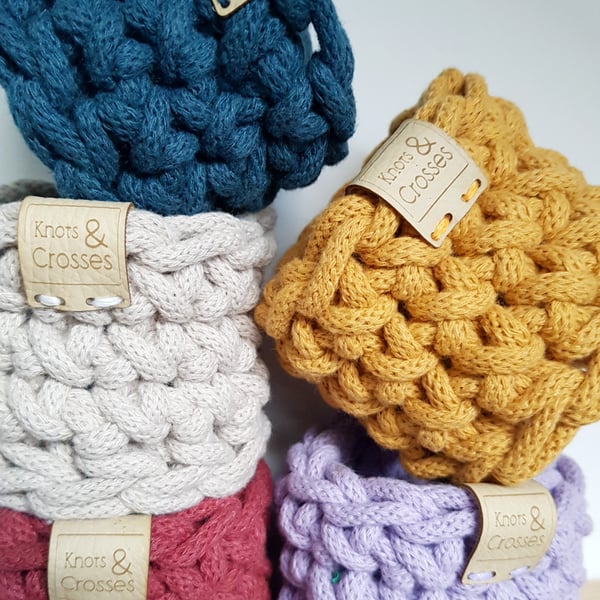 Tiny Crochet Basket, 20 Colour Choices, Recycled Cord, Storage