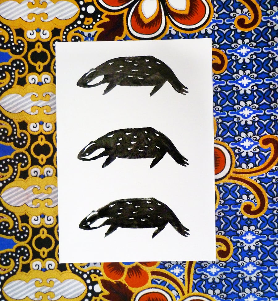 Free Postage - Lino Printed Badger Card