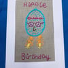 Happy hippie embroidered birthday card.