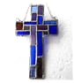 Cross Suncatcher Stained Glass Patchwork Blue Purple Handmade  - Image 2