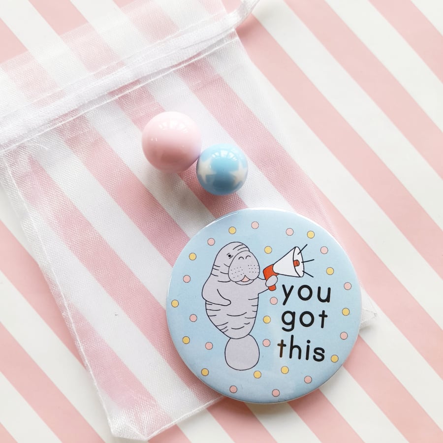 motivational manatee pocket mirror, positivity, you got this