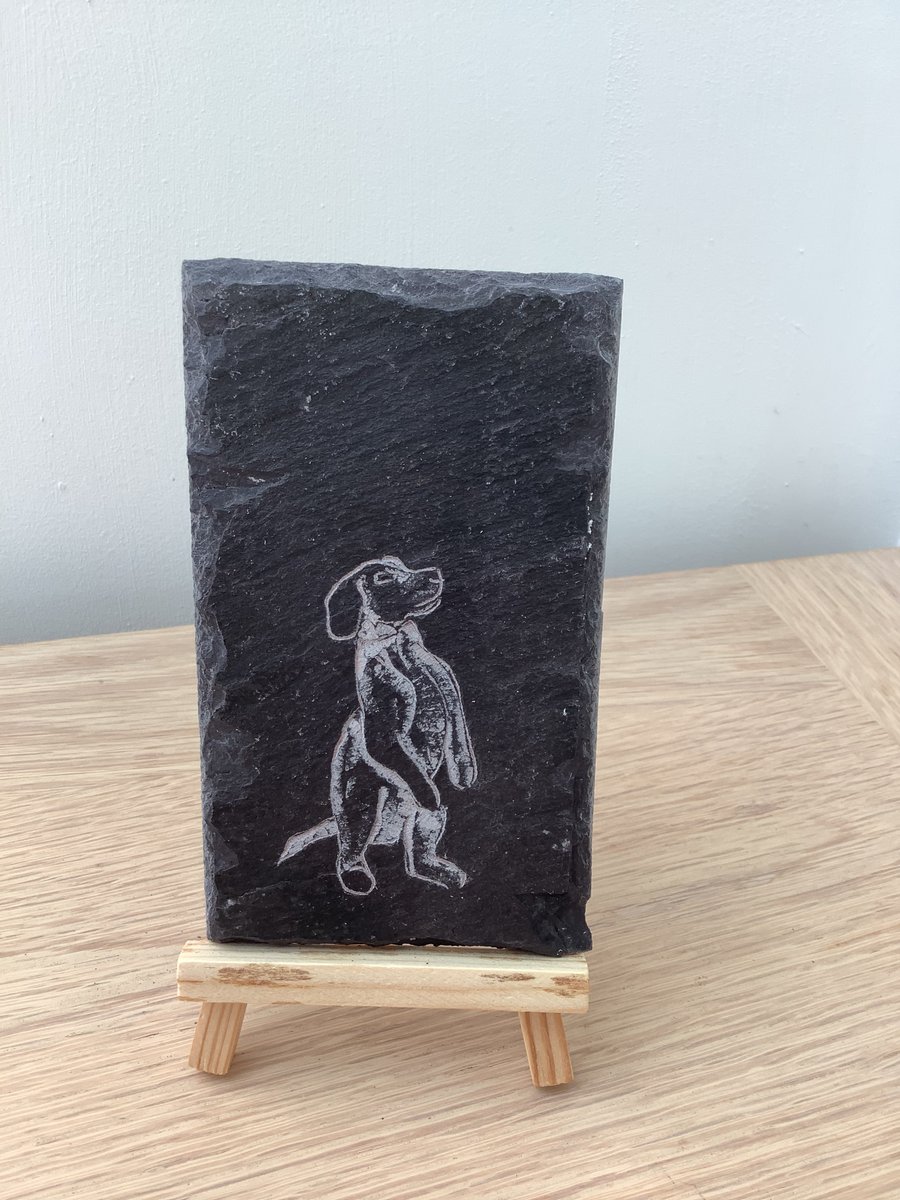 Begging Puppy Dog - original art picture hand carved on slate