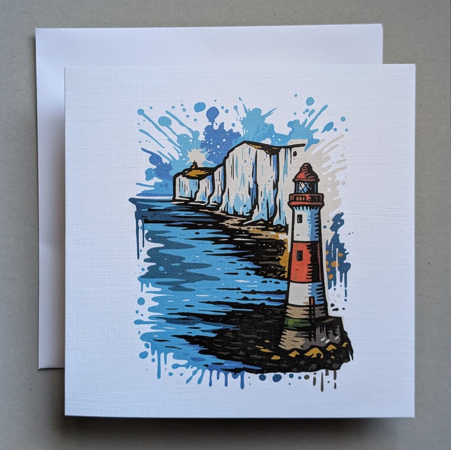 Lighthouse & Cliffs Greeting Card – Blank Inside
