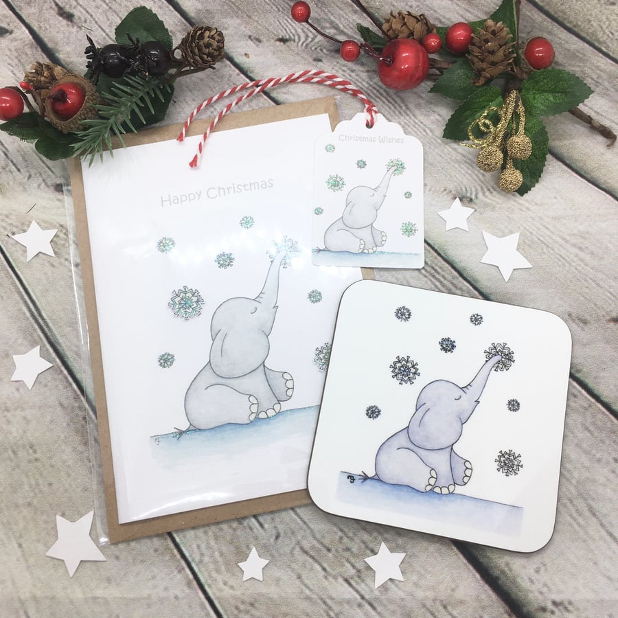 Christmas Snowflake Ellie Card, Gift Tag & Coaster Gift Set