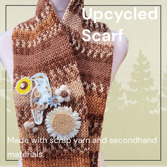 Knitted Brown Autumnal Bird Scarf  