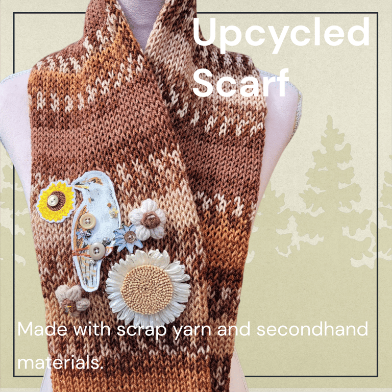 Knitted Brown Autumnal Bird Scarf  