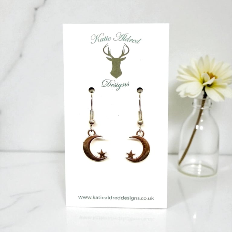 Charm Earrings - Silver Moon with Star