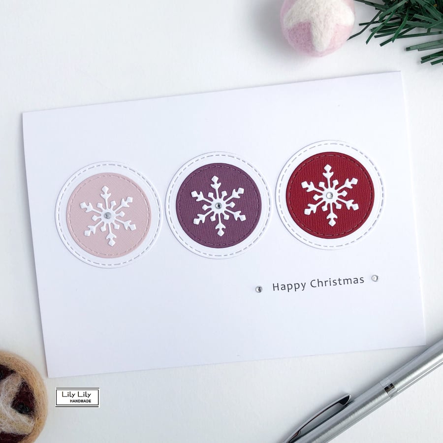 Snowflakes (Berry) Design Christmas Card by Lily Lily Handmade 