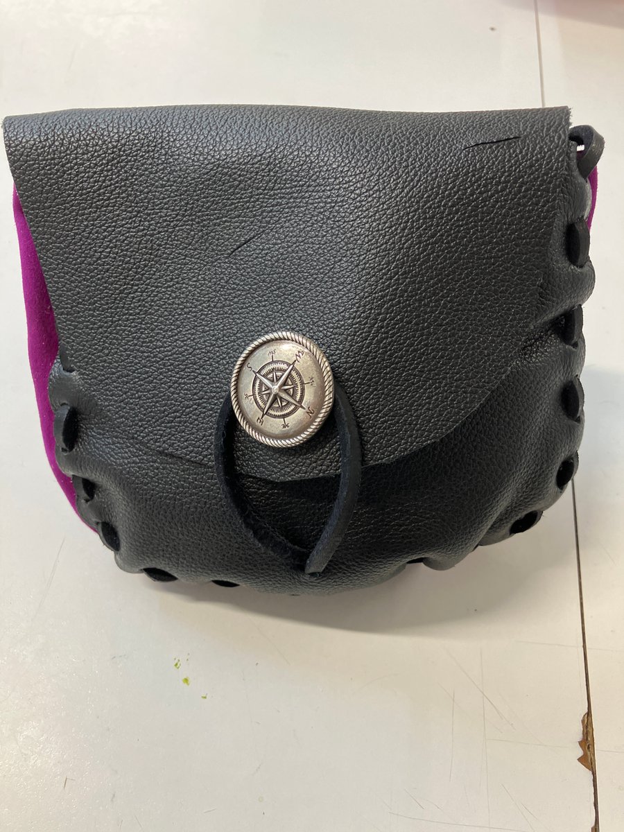 Pouch: Purple and Black coloured Leather (medieval style) - FREE SHIPPING