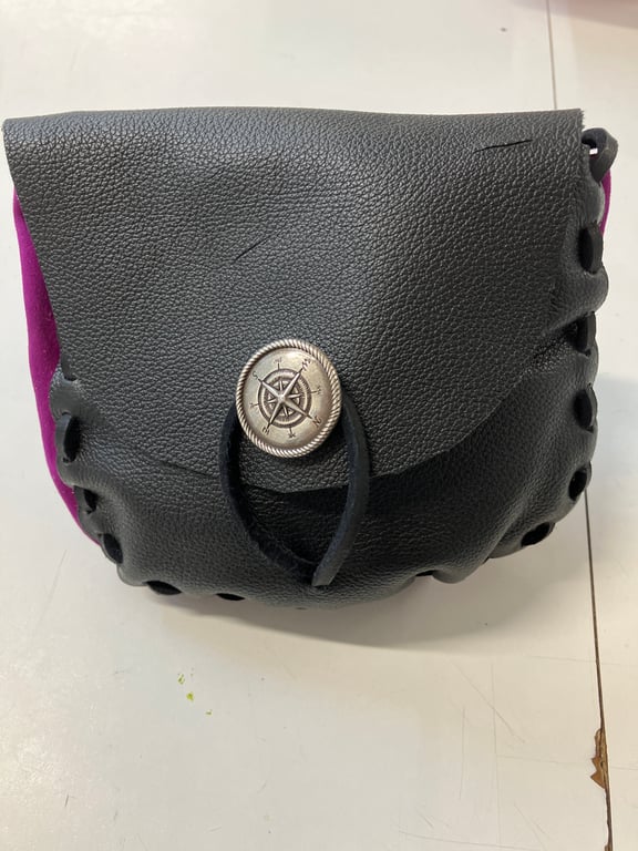 Pouch: Purple and Black coloured Leather (medieval style) - FREE SHIPPING
