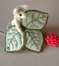 Strawberry mouse miniature jointed collectable with a silk embroidered leaf - Image 7