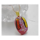 Dichroic Glass Pendant 111 Rose Pink gold shine Handmade with gold plated chain