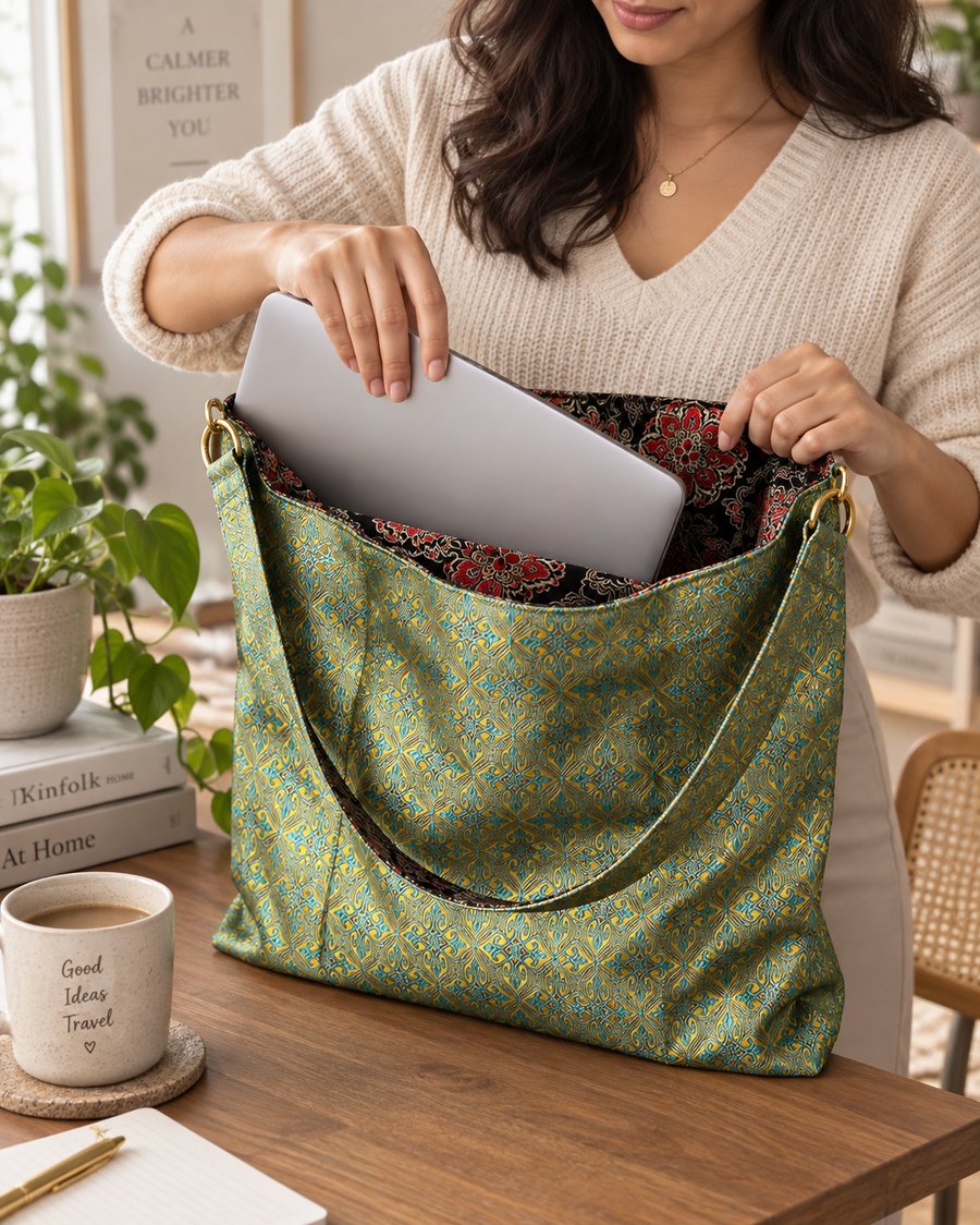 Luxury Reversible Brocade Bag – 34x34 cm - Handmade Two-Sided Shoulder Tote Bag 